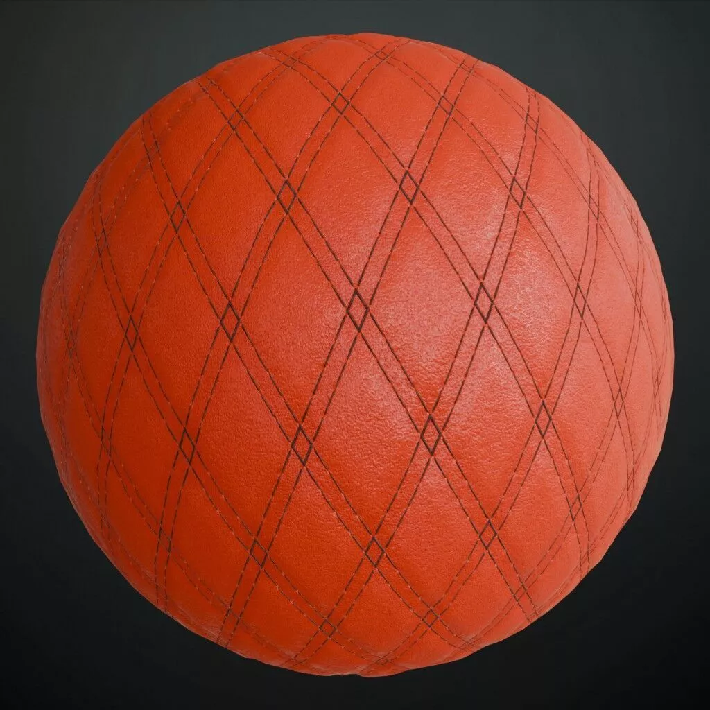Stitched Red Leather Diamond Quilted Pattern PBR Seamless Texture
