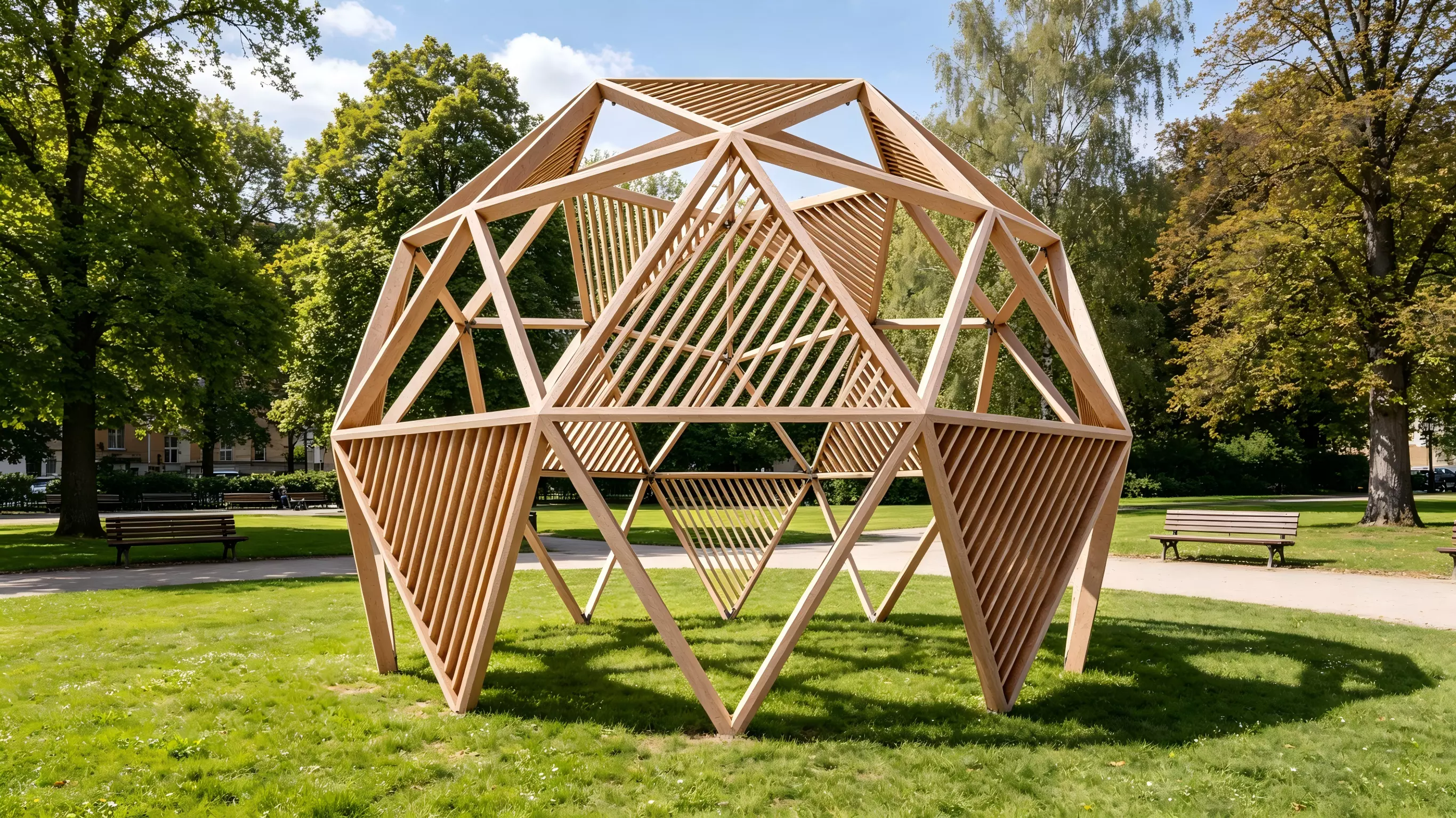 Geodesic Dome Wooden Pavilion 3D model