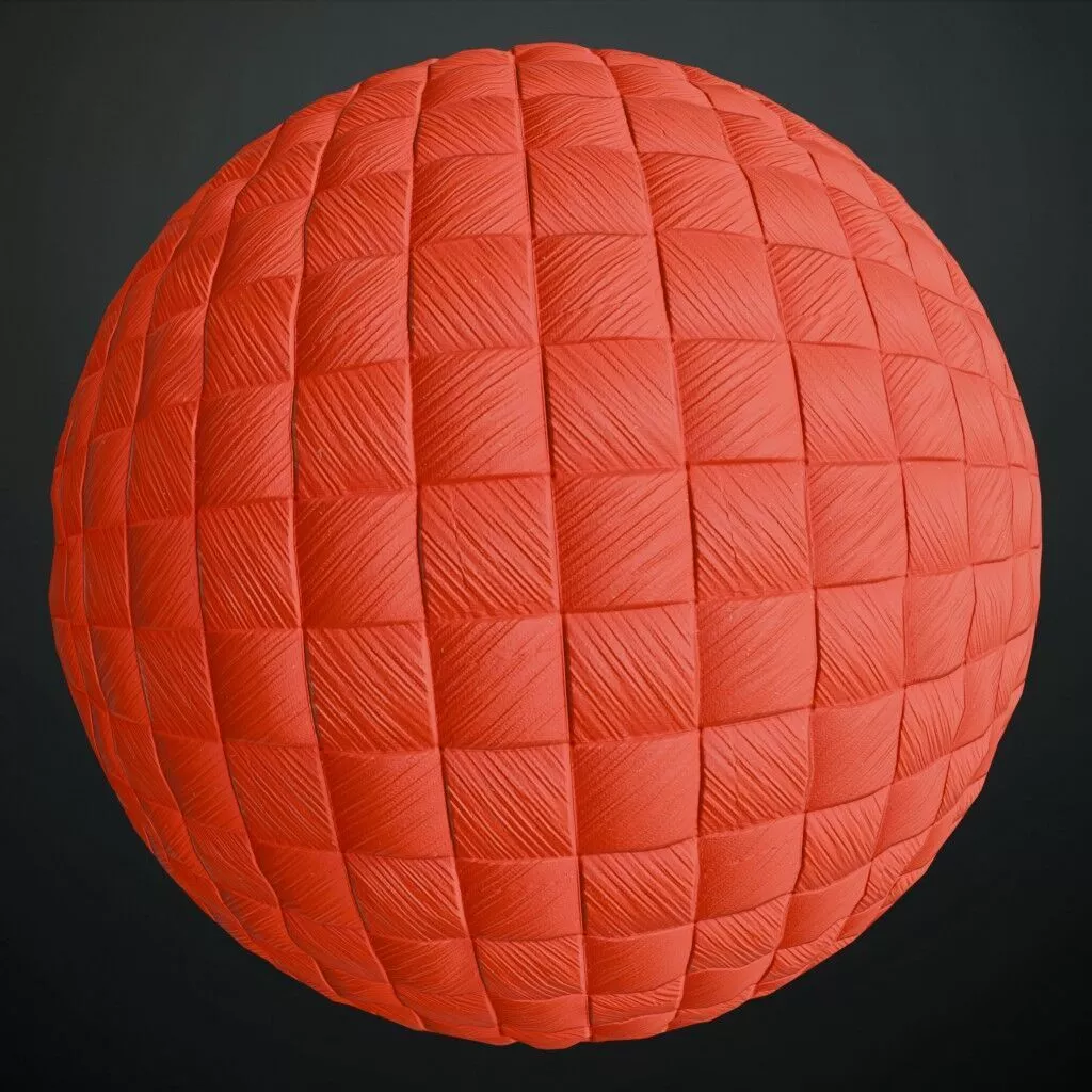 Red Fabric Polyester Padded Quilted Checker Pattern PBR Seamless Texture