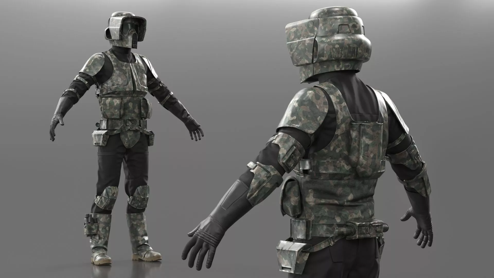 Star Wars Scout Trooper Armor Forest Rigged for Cinema 4D 3D model