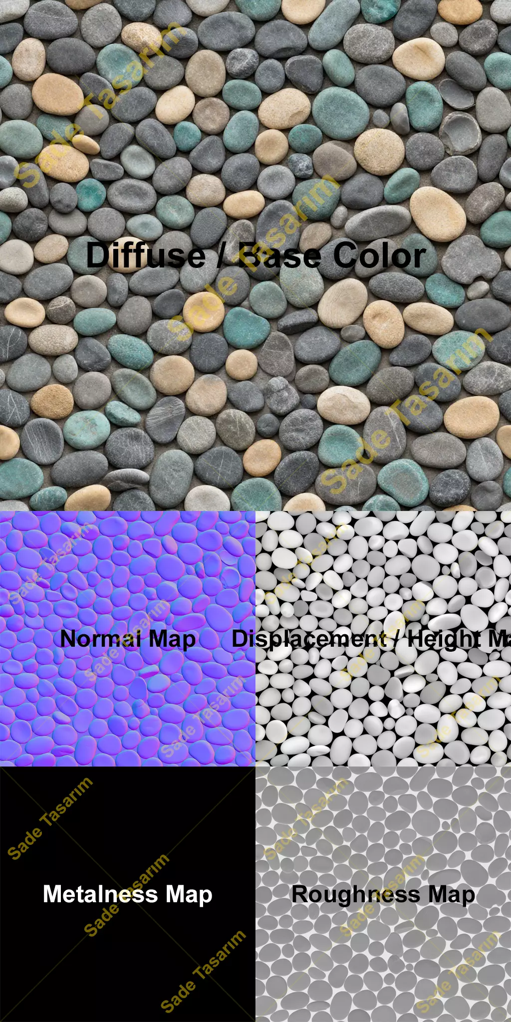 Stylized Pebble Ground PBR Texture Set 4K And 1K Texture