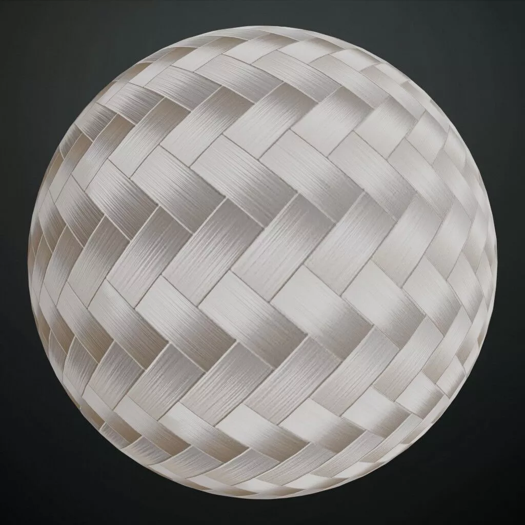 White Bamboo Woven Herringbone Pattern PBR Seamless Texture