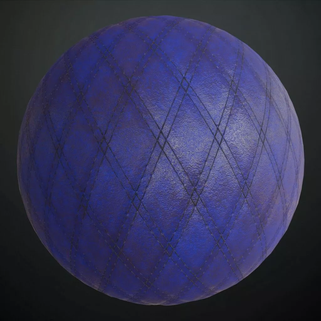 Stitched Blue Leather Diamond Quilted Pattern PBR Seamless Texture