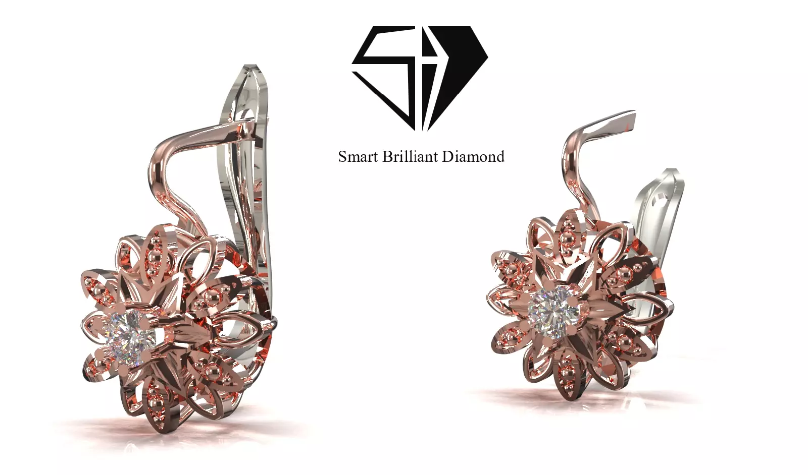 Royal Blossom Diamond Earrings CAD Model je0196 3D print model