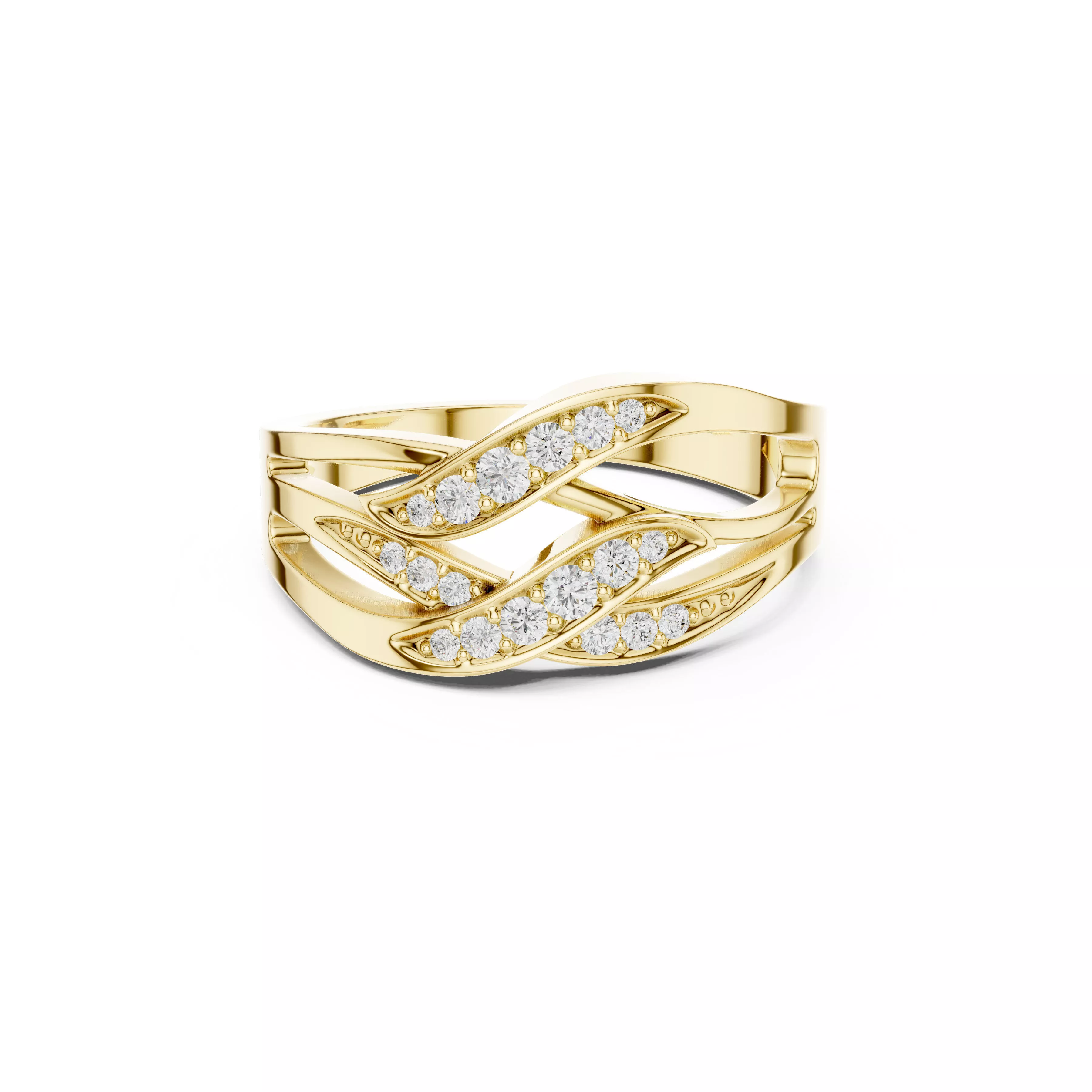 Diamond Criss Cross Wave Ring Multi Row Crossover Band CAD 3D print model