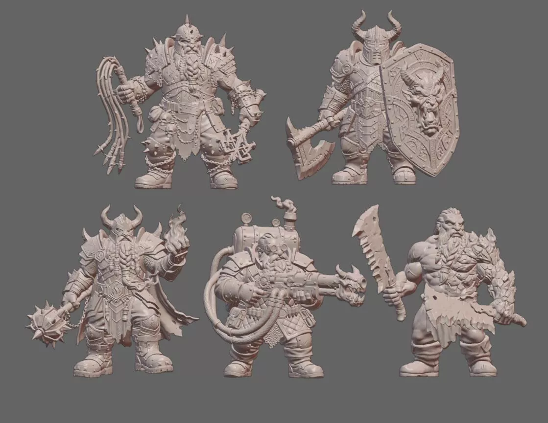 Grimdark Infernal Dwarf Squad STL Pack 3D print model