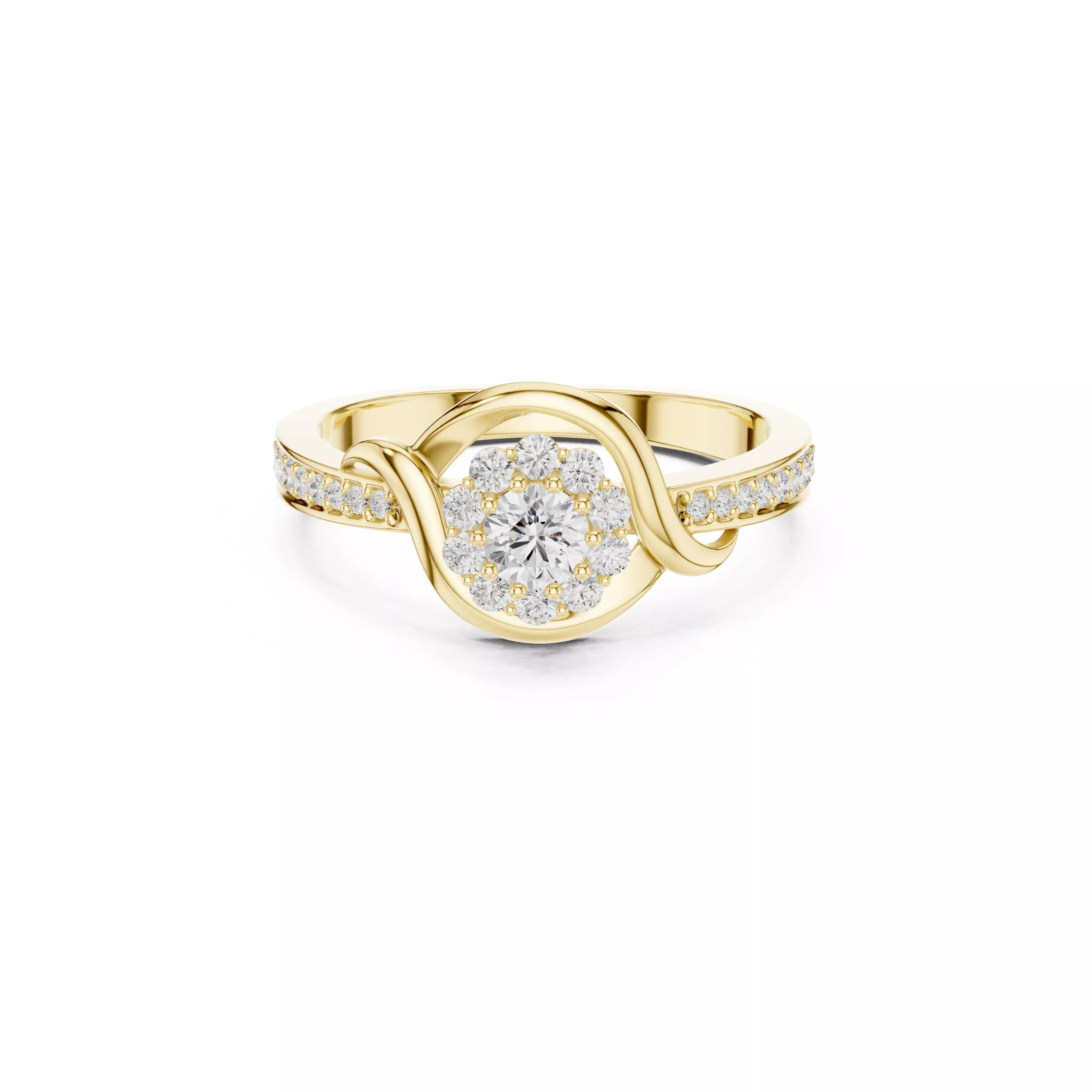 Swirl Halo Twisted Bypass Cluster Diamond Engagement Ring 3D print model