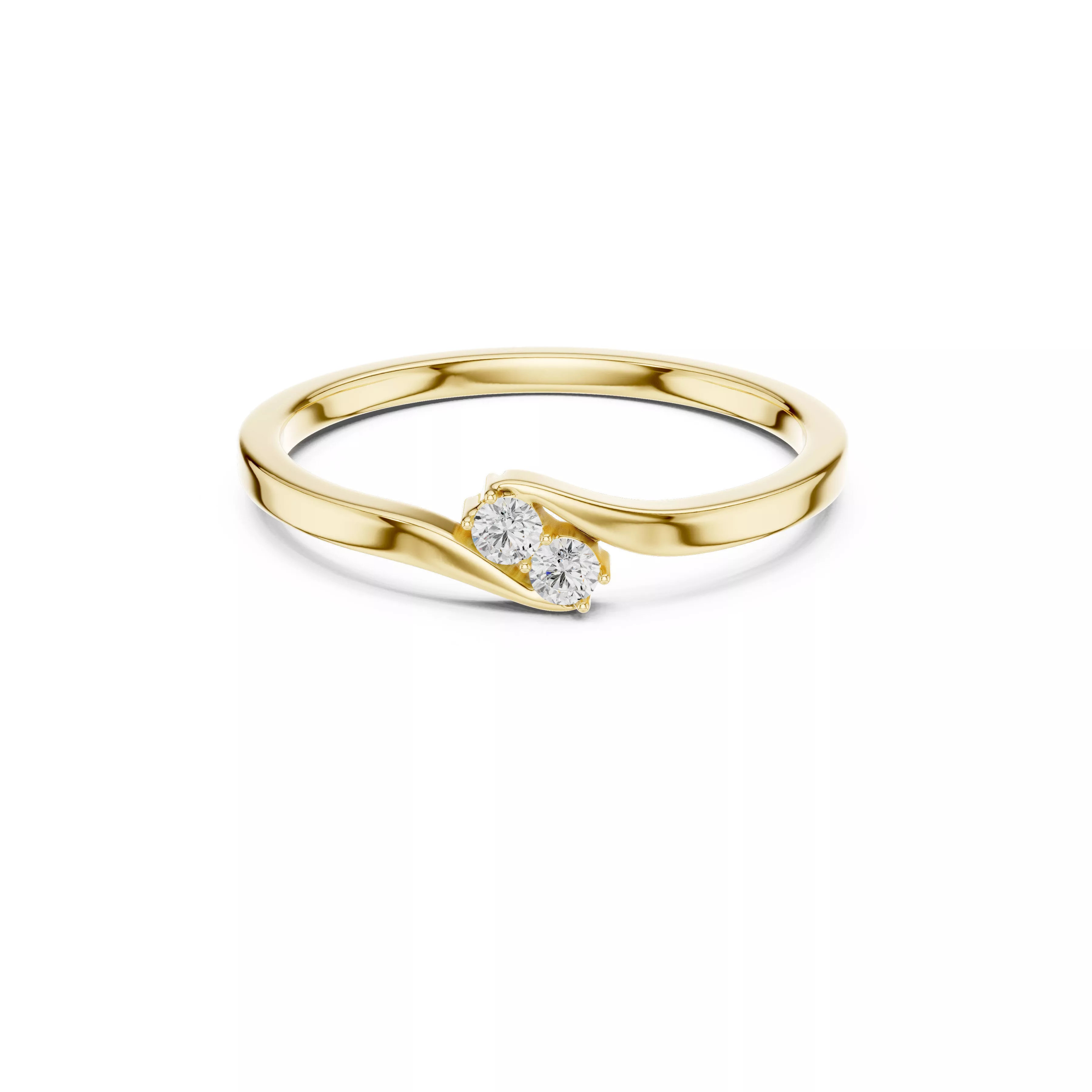 Minimalist Two Stone Diamond Ring Bypass Design CAD 3D print model
