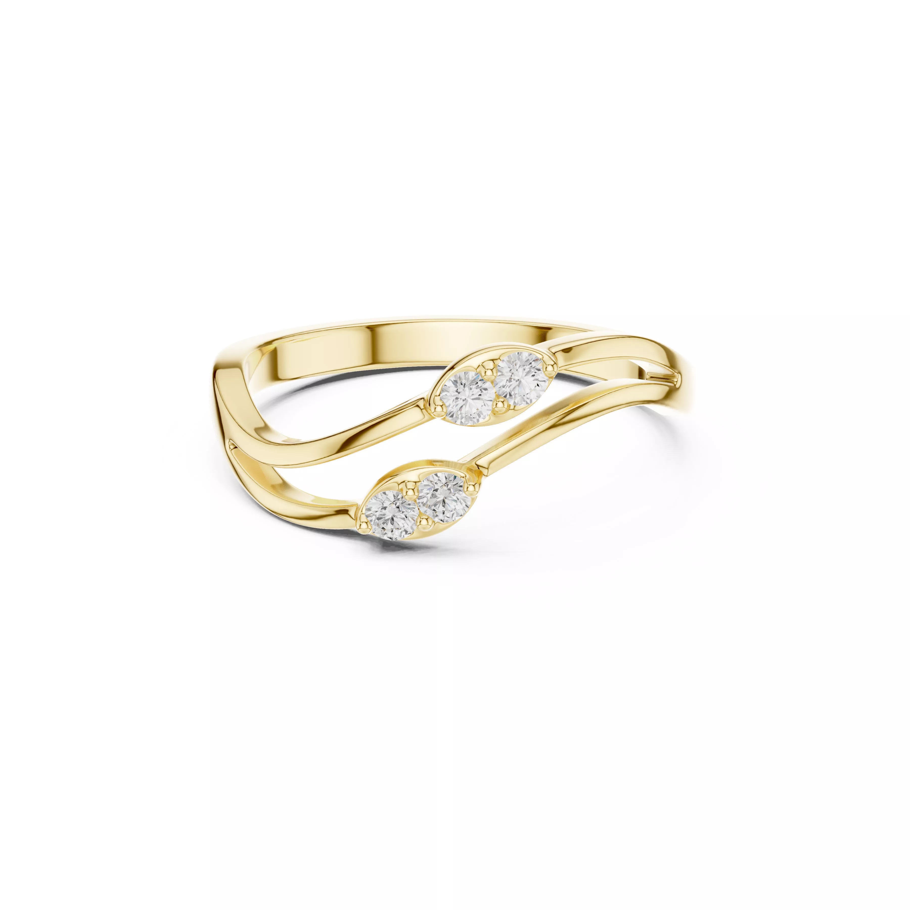 Elegant Double Wave Diamond Bypass Open Crossover Ring 3D print model