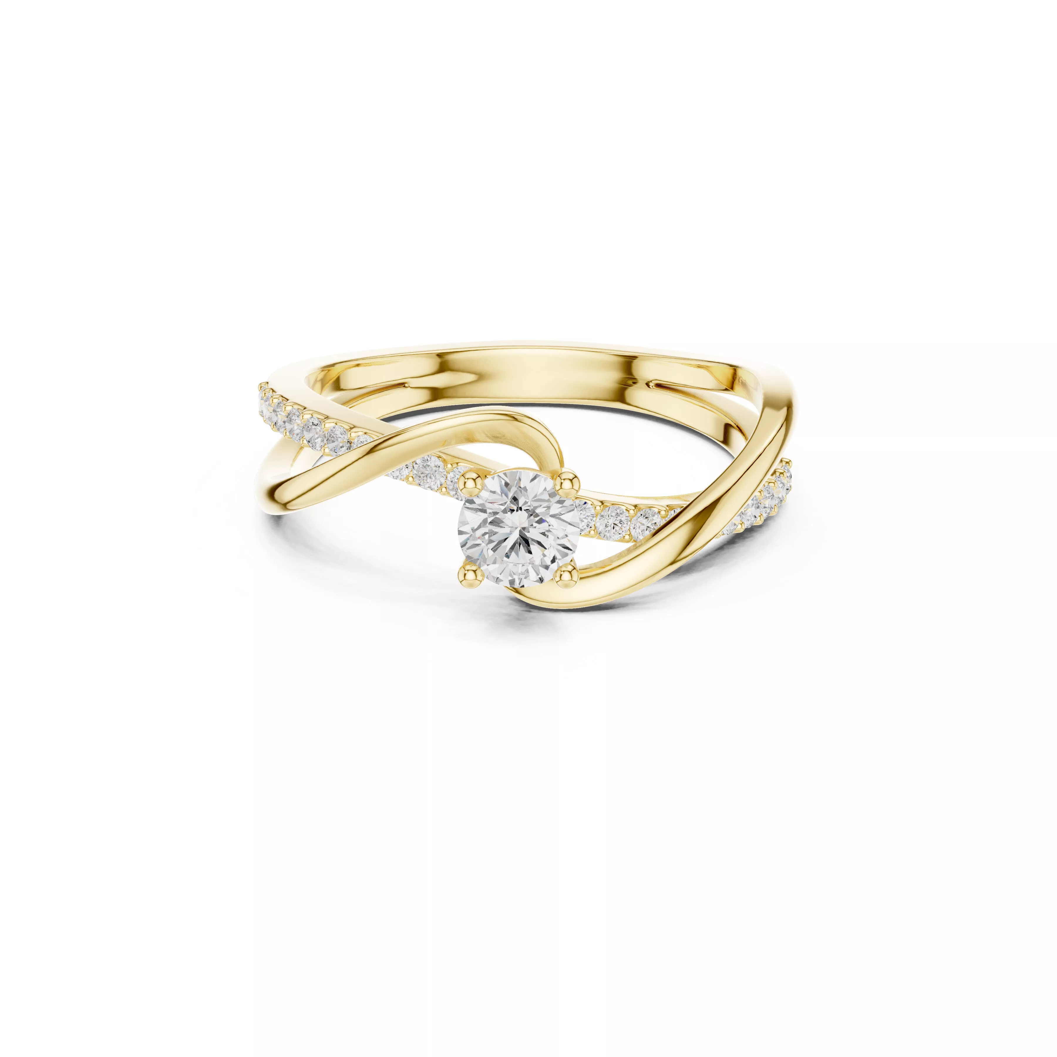 Twisted Diamond Bypass Engagement Ring Crossover CAD 3D print model