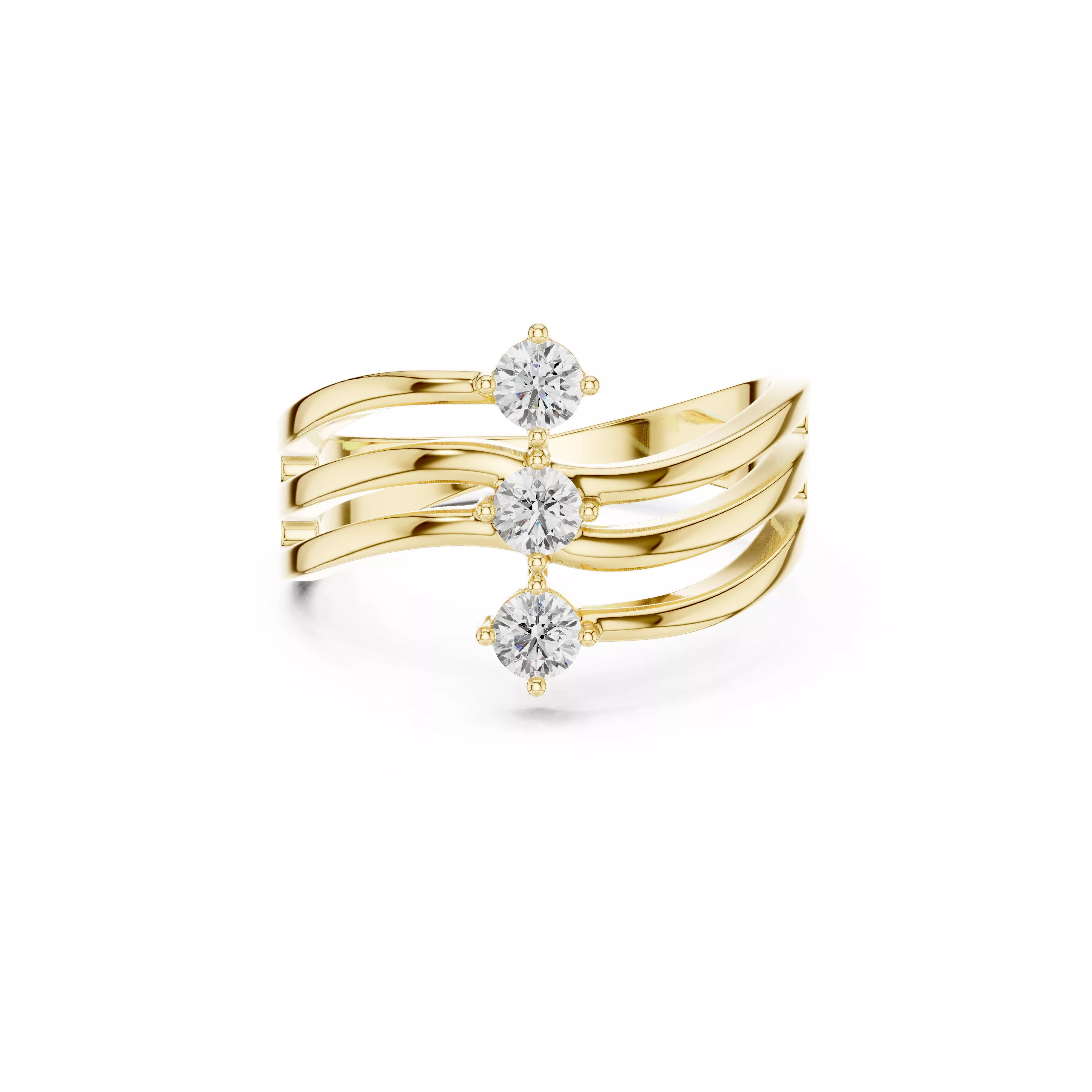 Elegant Triple Wave Multi Band Open Diamond Ring CAD 3D print model