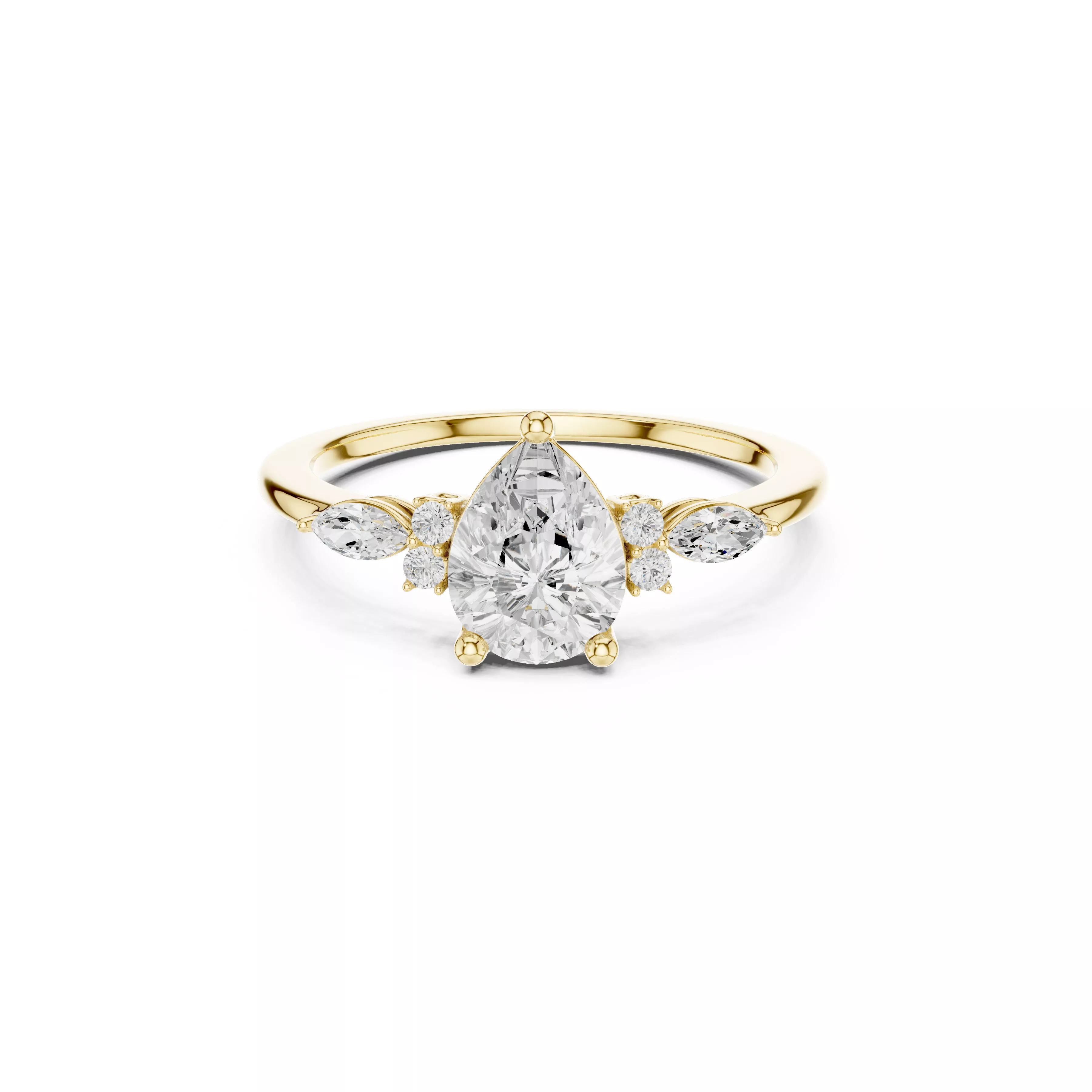 Pear Diamond Marquise Side Stones Engagement Ring CAD 3D print model