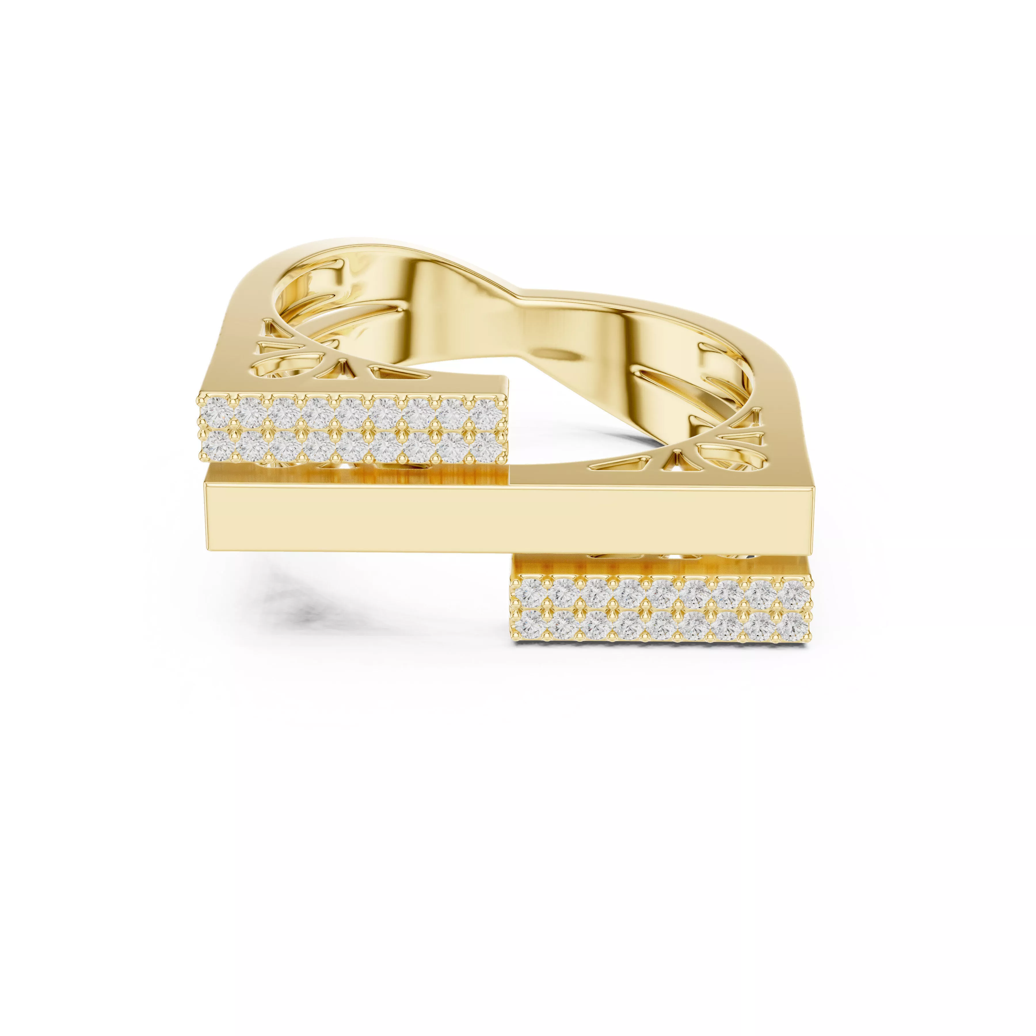 Modern Geometric Bar Open Frame Statement Band Diamond Ring 3D print model