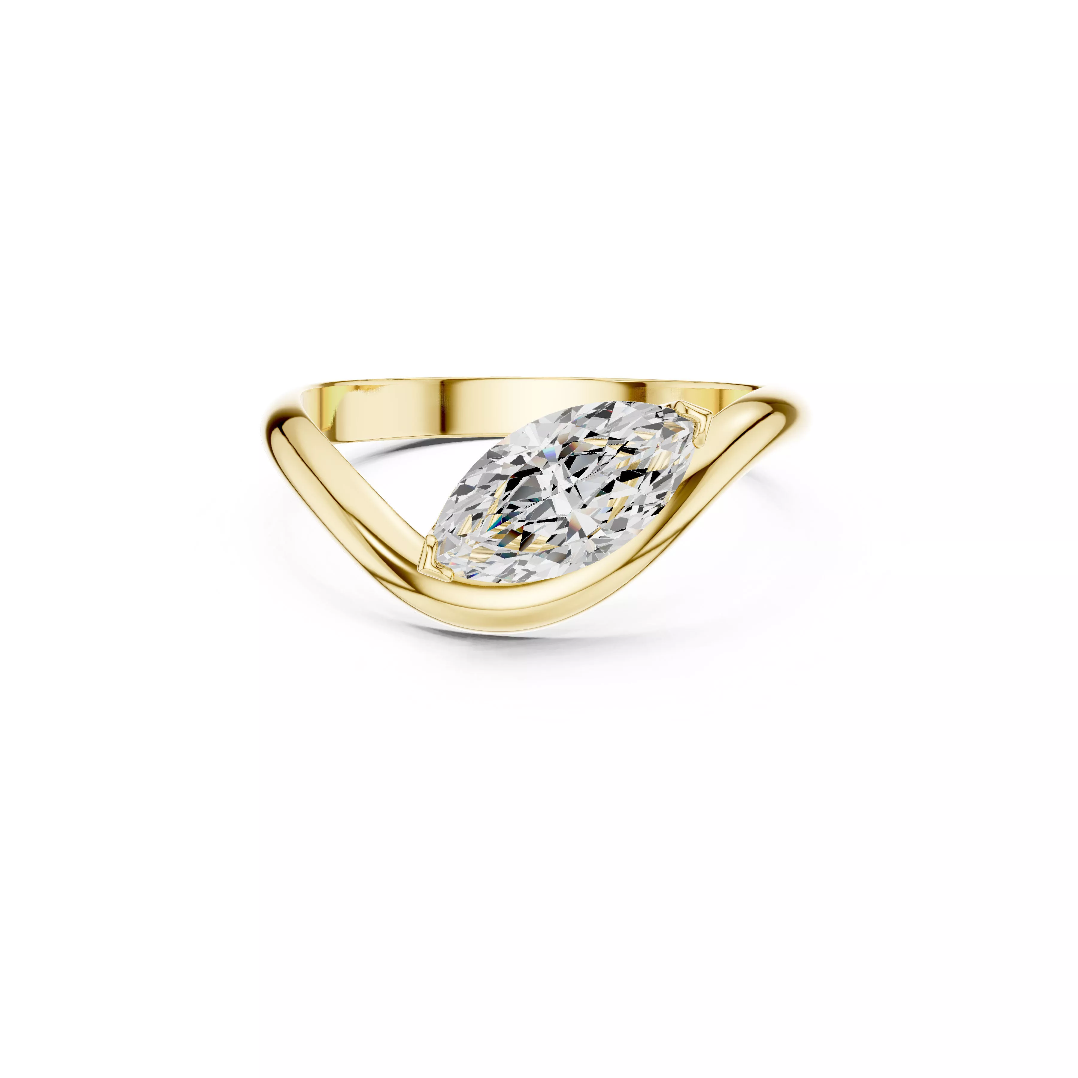 Modern Marquise Solitaire Bypass Statement Ring CAD 3D print model