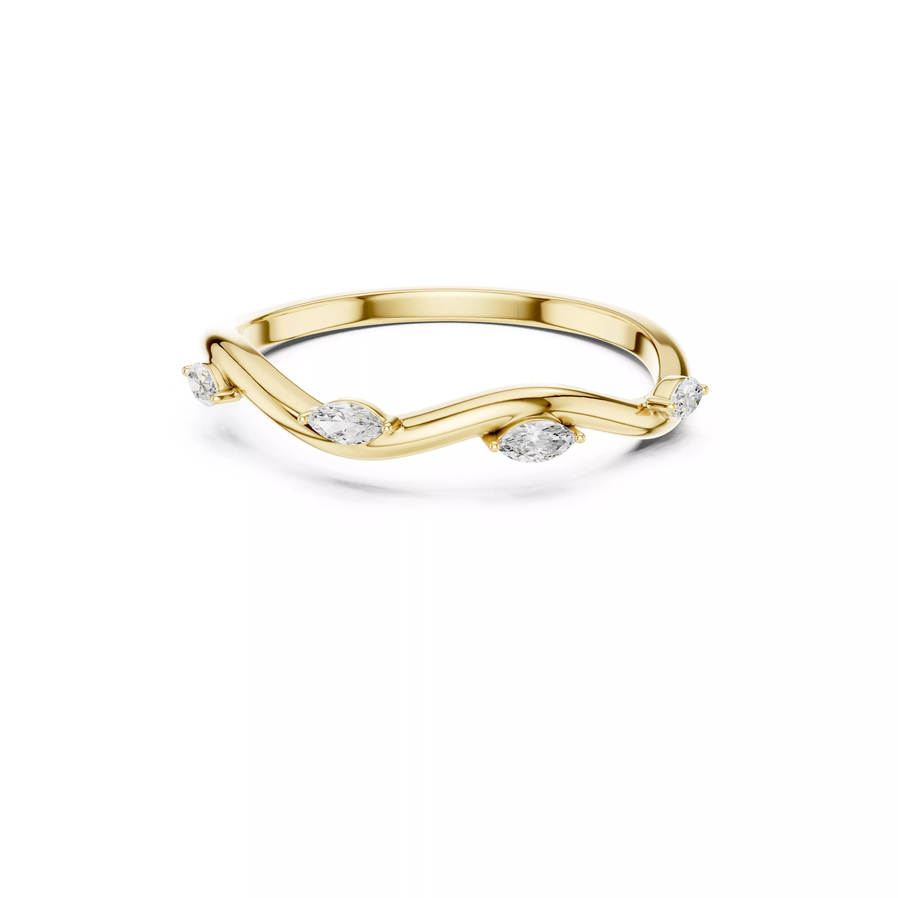 Marquise Diamond Curved Wedding Band Nature Stackable Ring CAD 3D print model