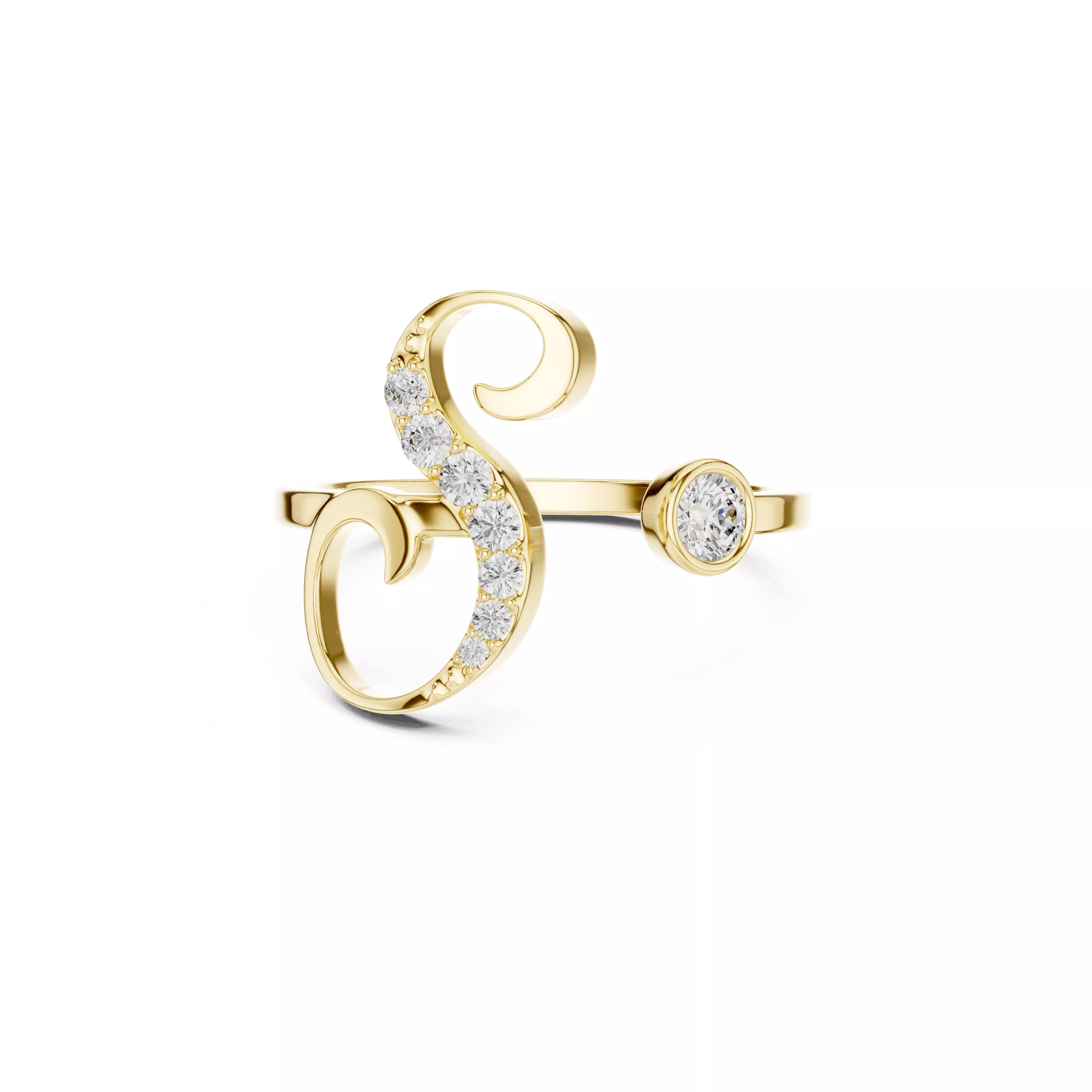 Diamond Initial S Open Ring Personalized Letter Alphabet Ring 3D print model
