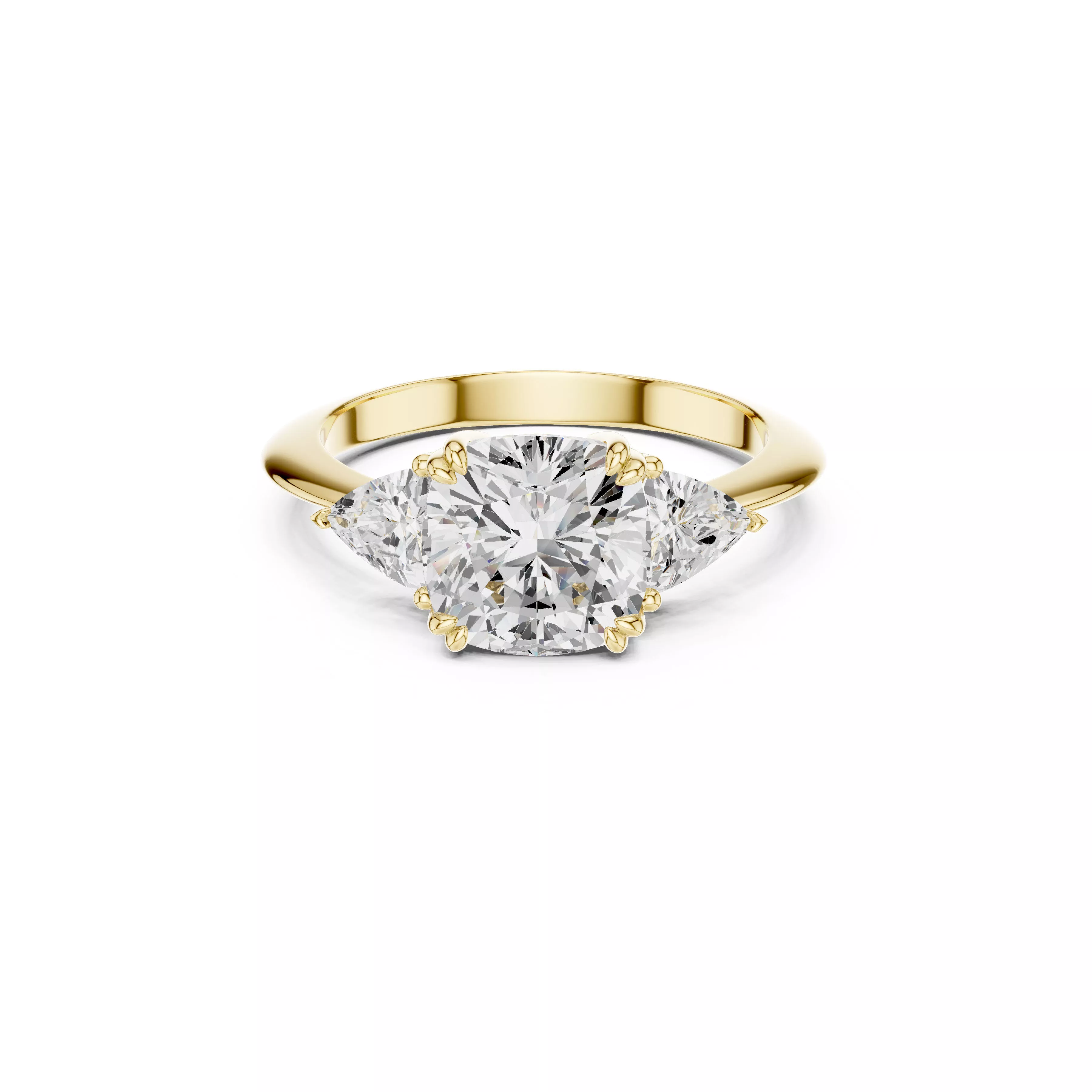 Three Stone Cushion Cut Diamond Engagement Ring Trilogy Ring 3D print model