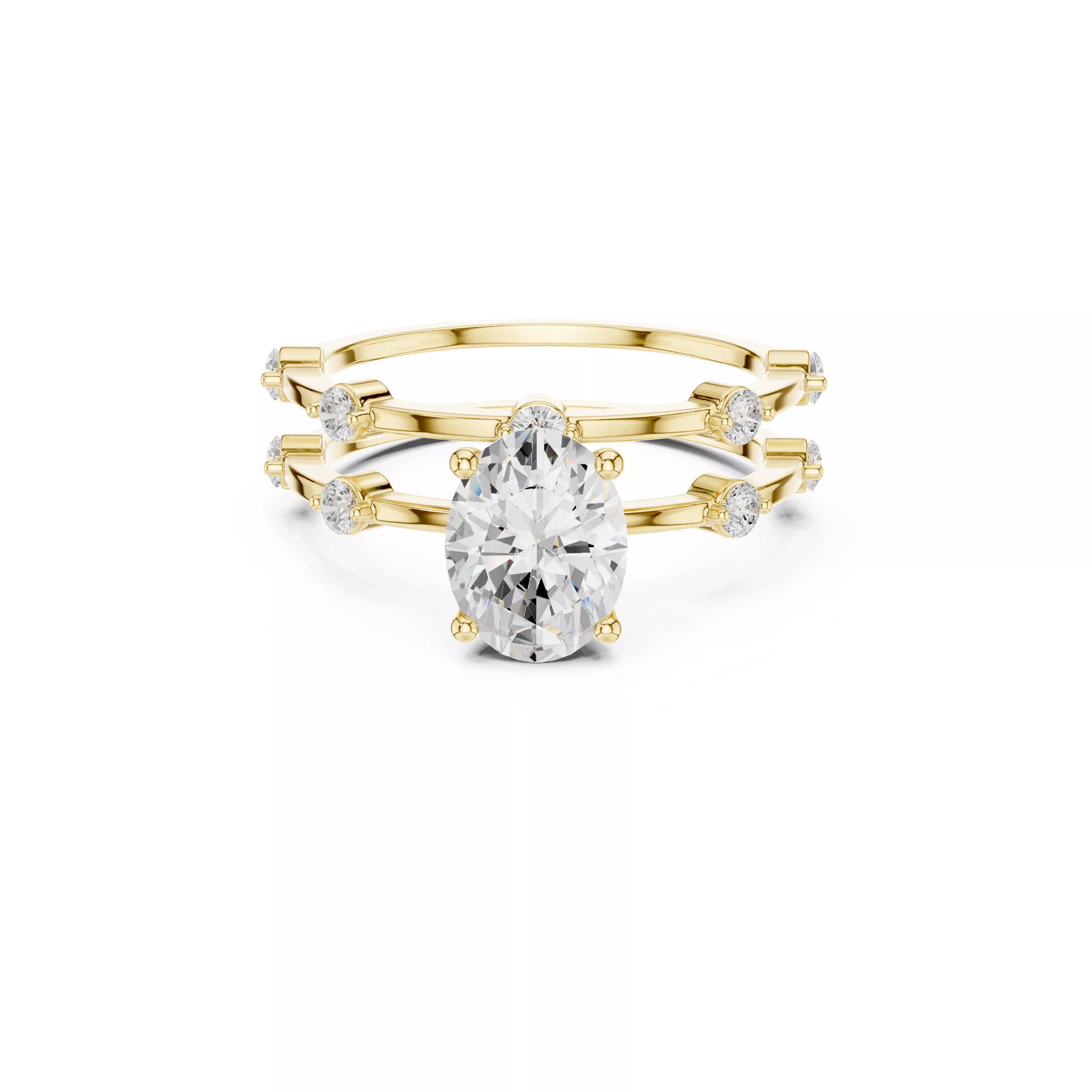 Oval Diamond Engagement Ring Set Double Diamond Guard Bands 3D print model