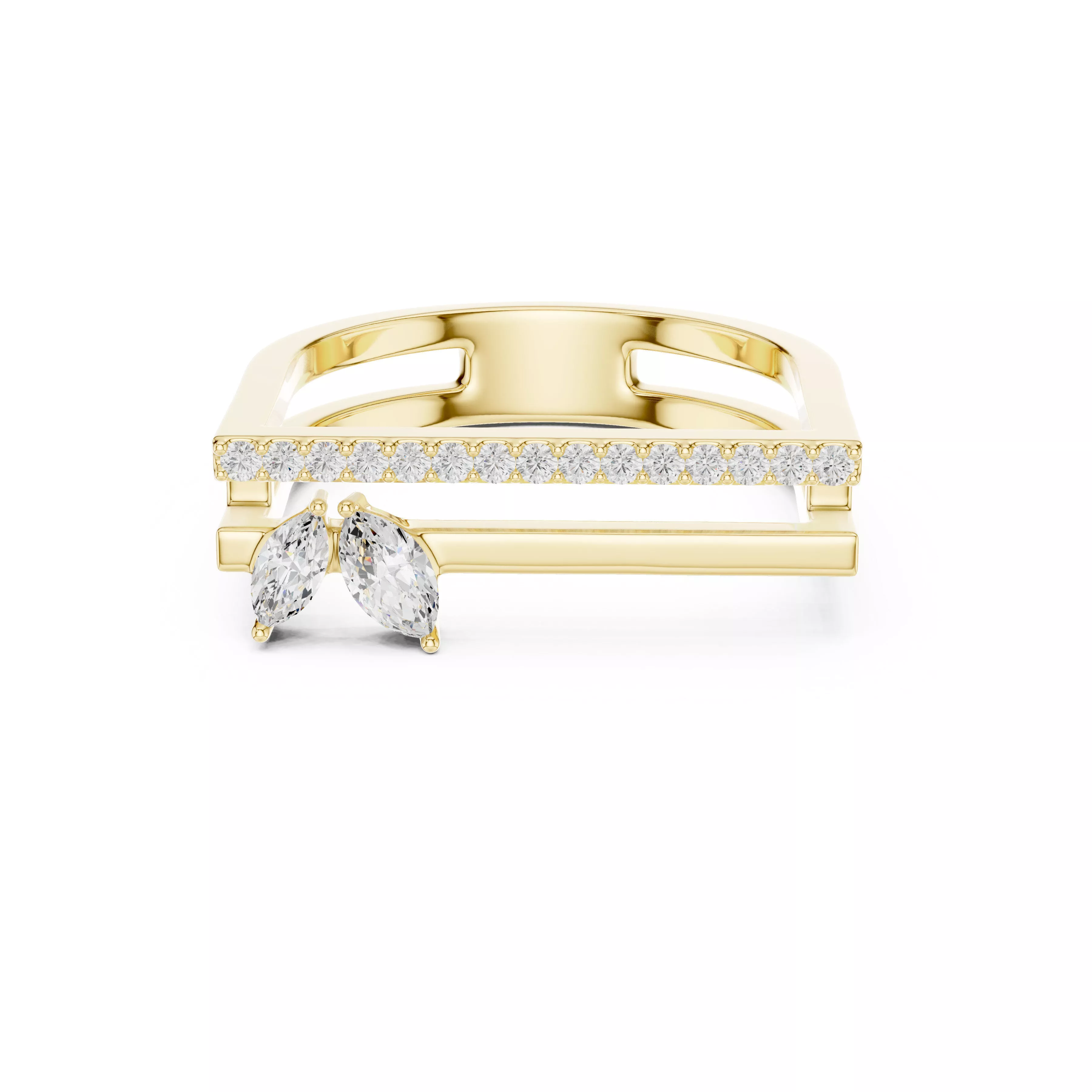 Modern Open Bar Geometric Marquise Diamond Ring CAD 3D print model