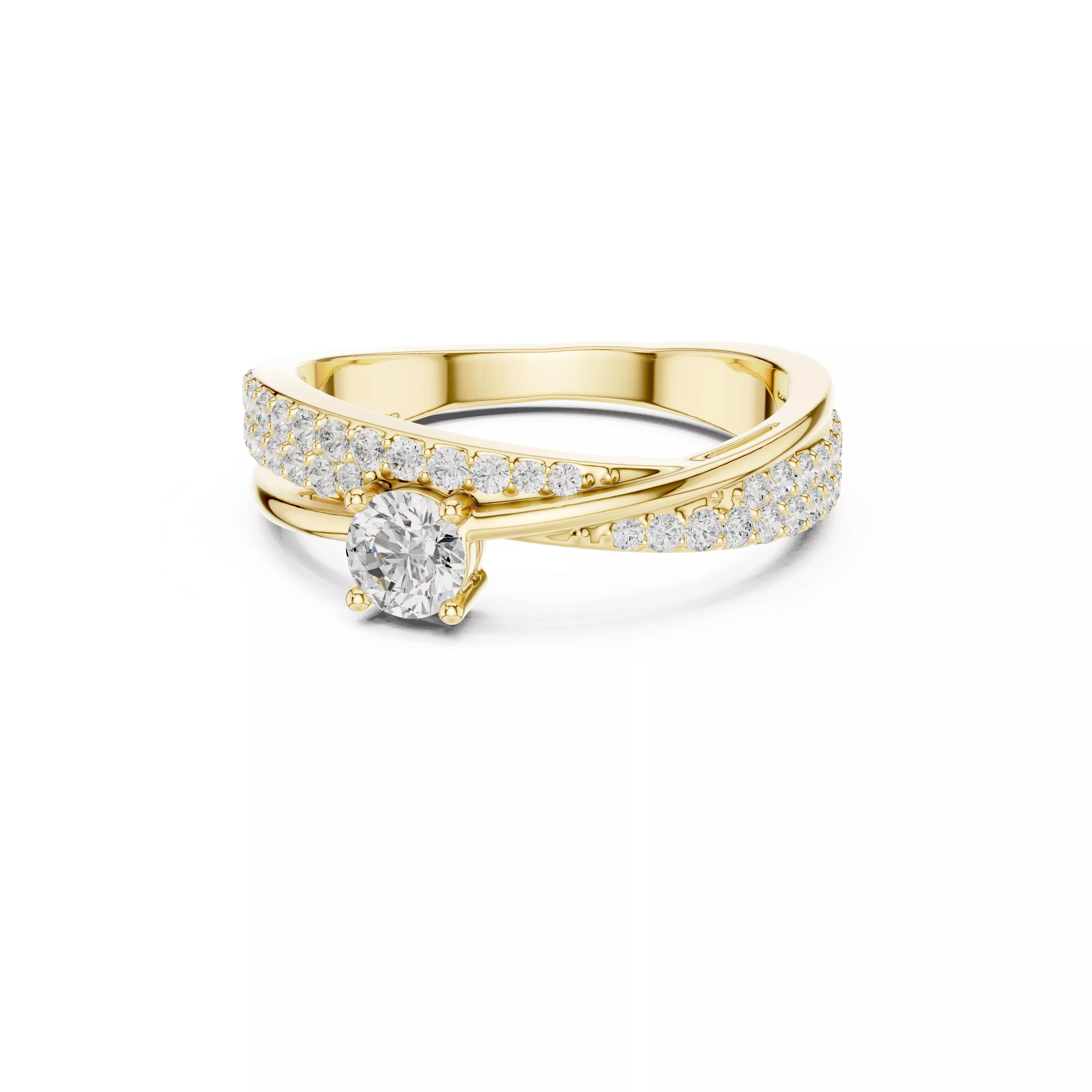Crossover Diamond Engagement Ring Pave Bypass Solitaire Ring CAD 3D print model