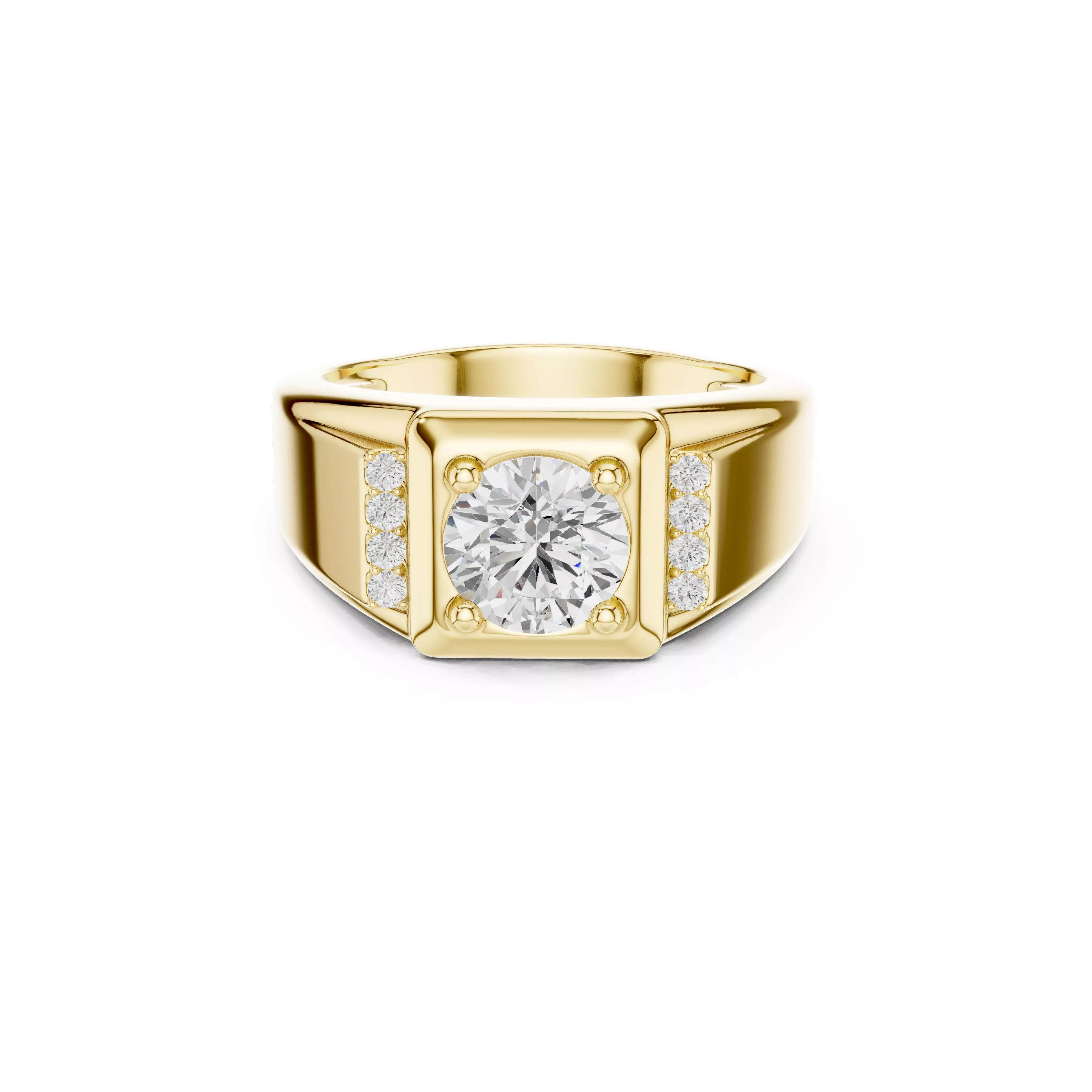 Diamond Signet Ring Mens Solitaire Diamond Ring CAD 3D print model