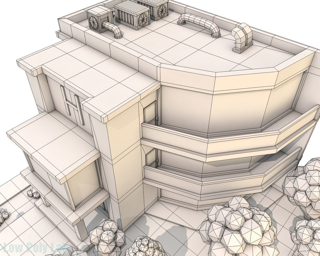 Cartoon City Hotel Low-poly 3D model_4