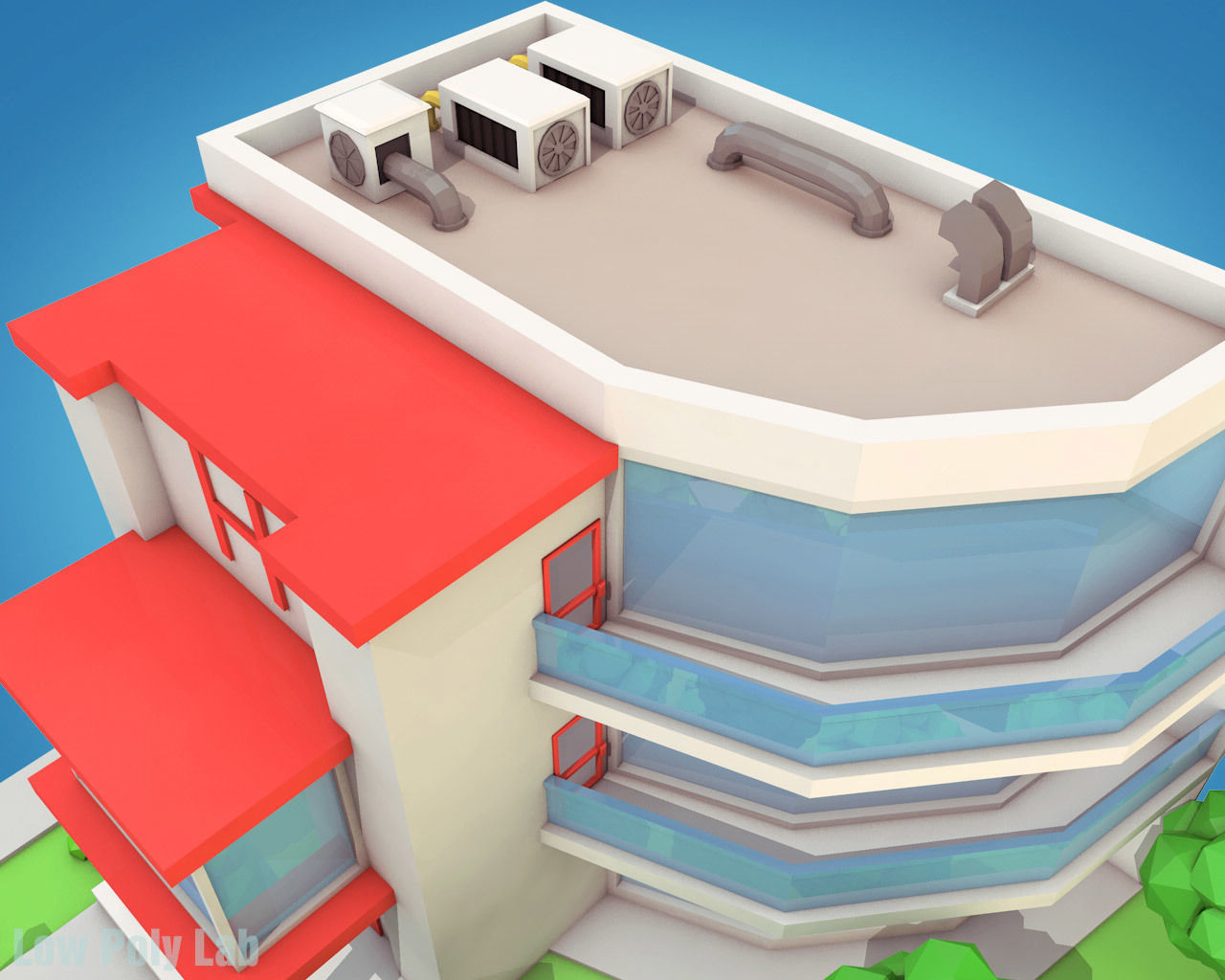 Cartoon City Hotel Low-poly 3D model_5