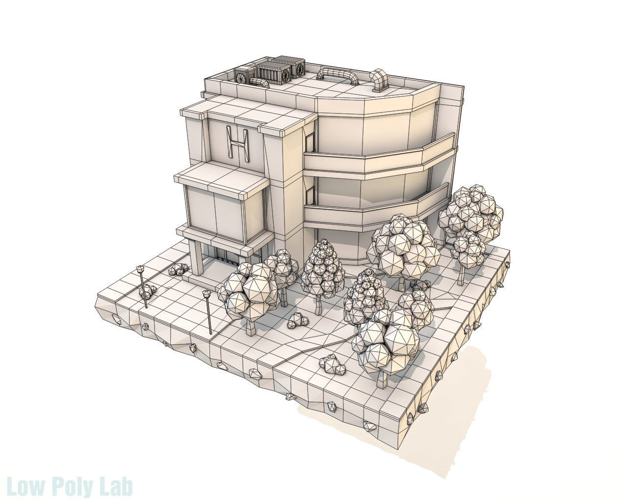Cartoon City Hotel Low-poly 3D model_1