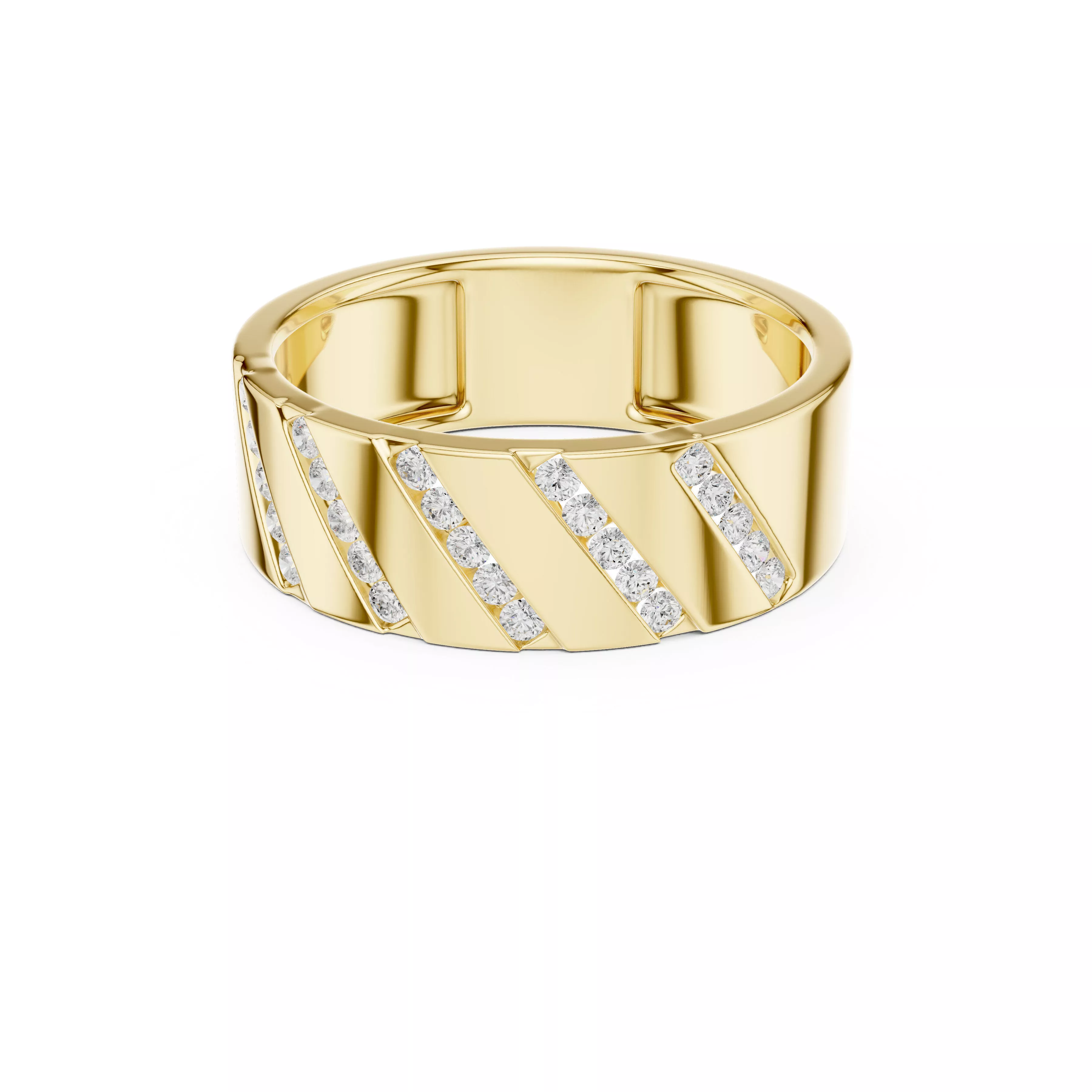 Diamond Stripe Wide Band Modern Pave Channel Set Ring CAD 3D print model