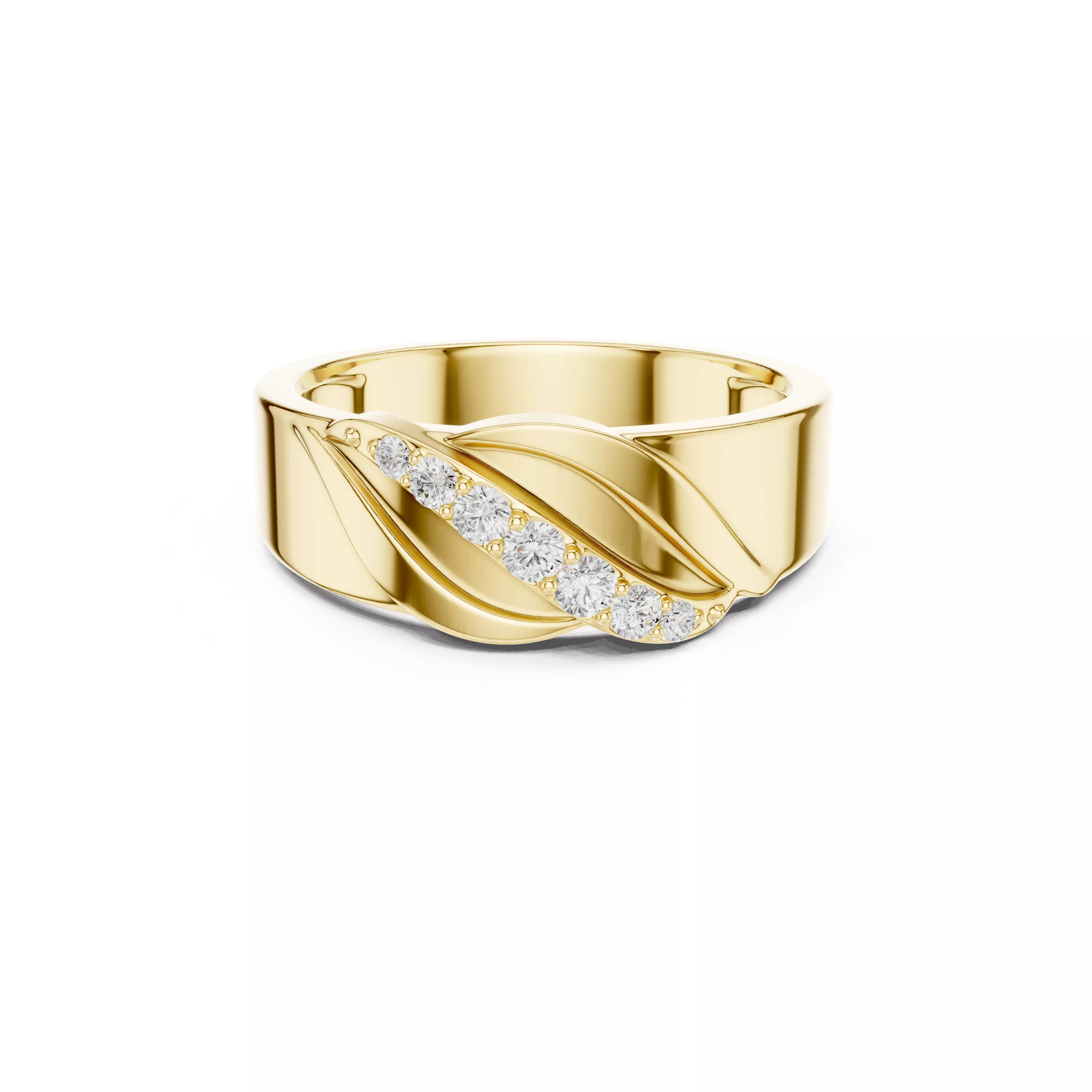 Leaf Inspired Diamond Band Ring Nature Style Ring CAD 3D print model