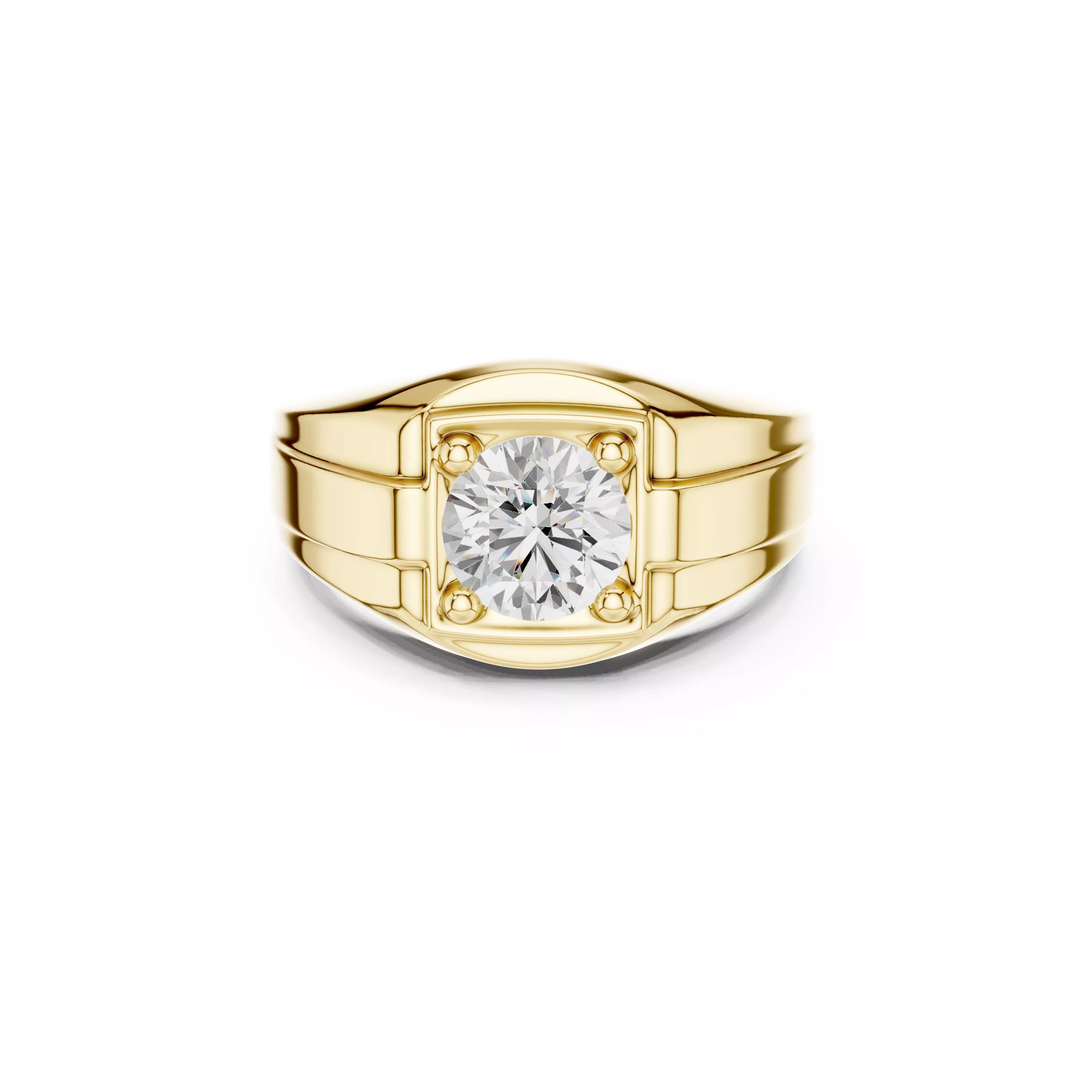 Solitaire Mens Signet Ring Round Diamond Statement Ring CAD 3D print model