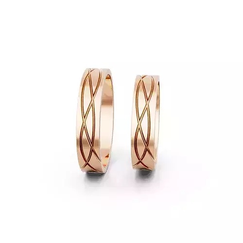 Waveline Plain Gold Wedding Couple Bands 
