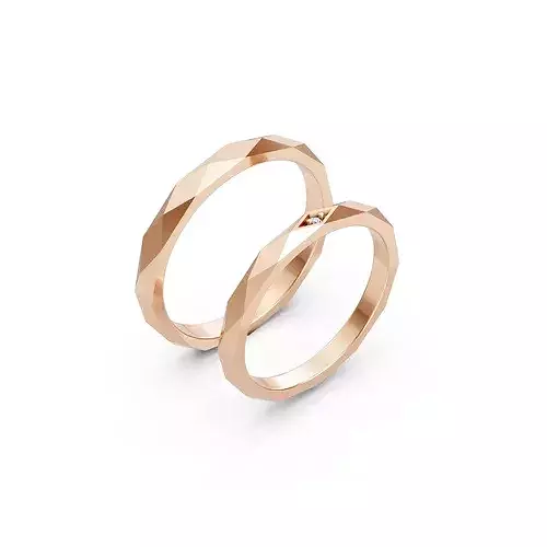 Mutifaceted Thin Wedding Couple Bands 