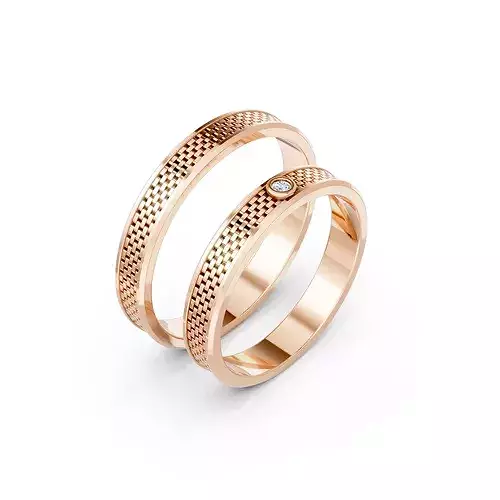 Brick Pattern Grooves Wedding Couple Bands 