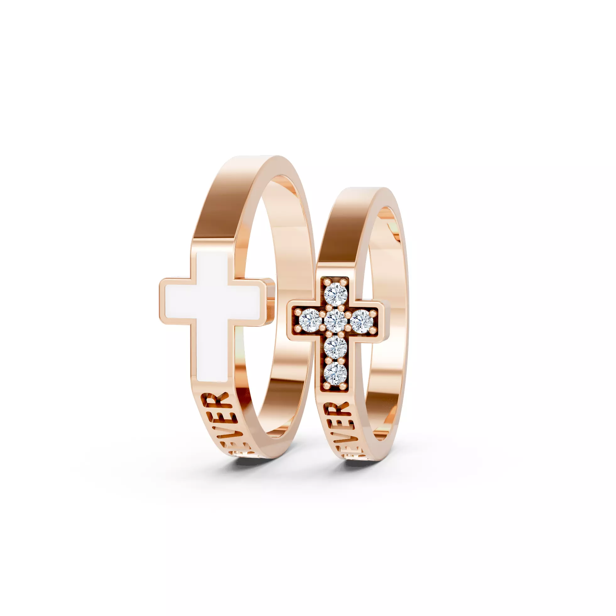 Cross Forever Wedding Couple Bands 3D print model