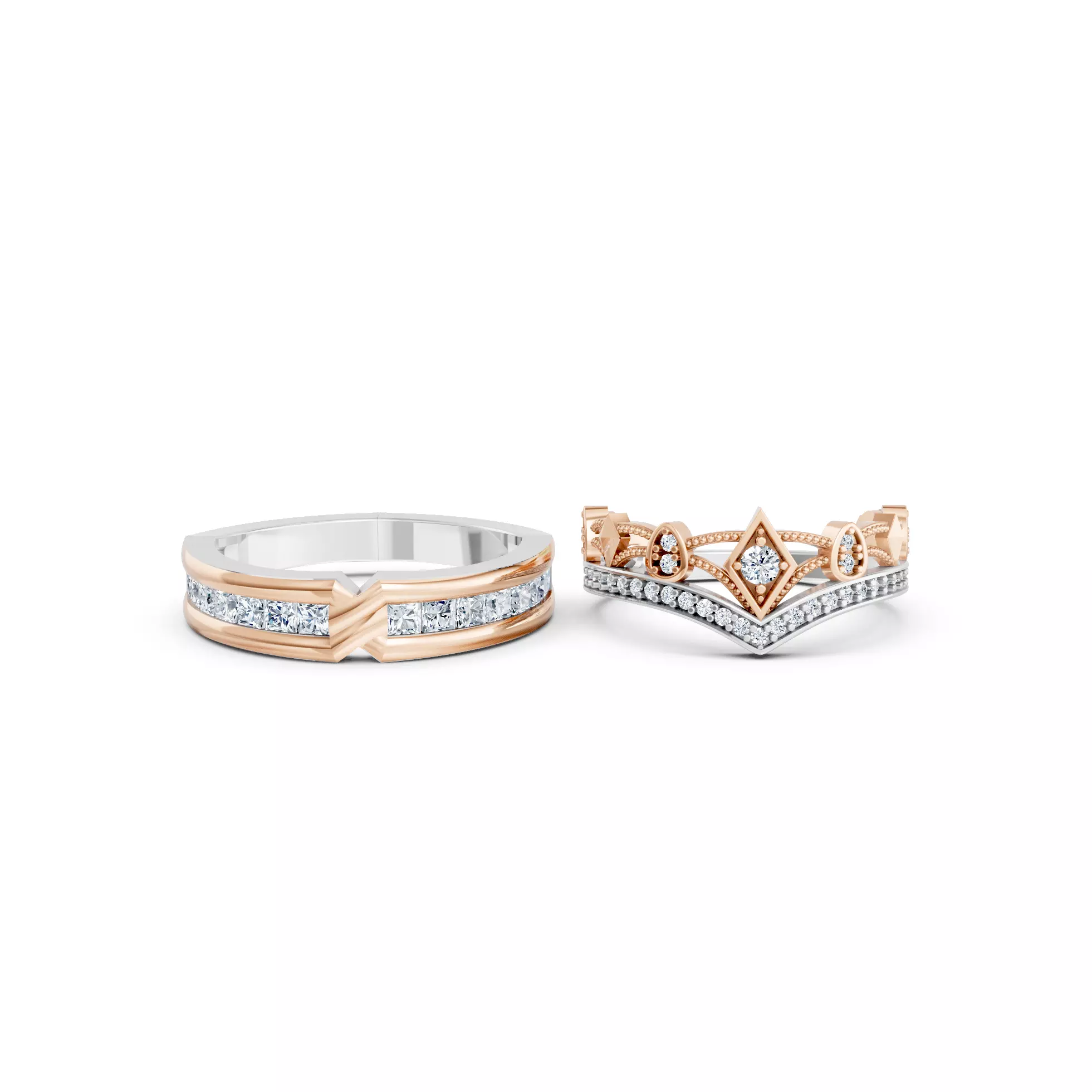 Crown Wedding Couple Bands 3D print model