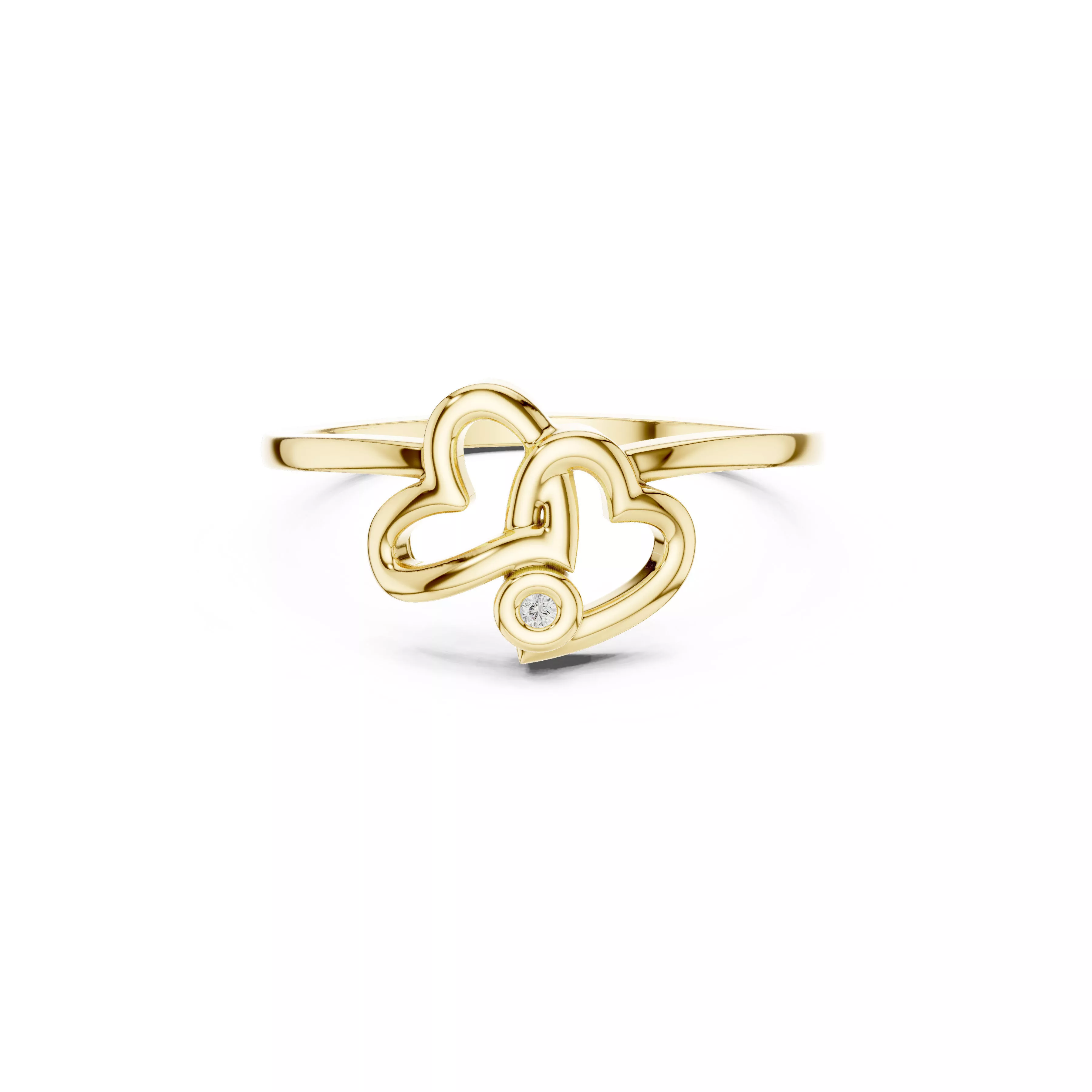 Double Heart Diamond Ring Open Heart Love Ring CAD 3D print model