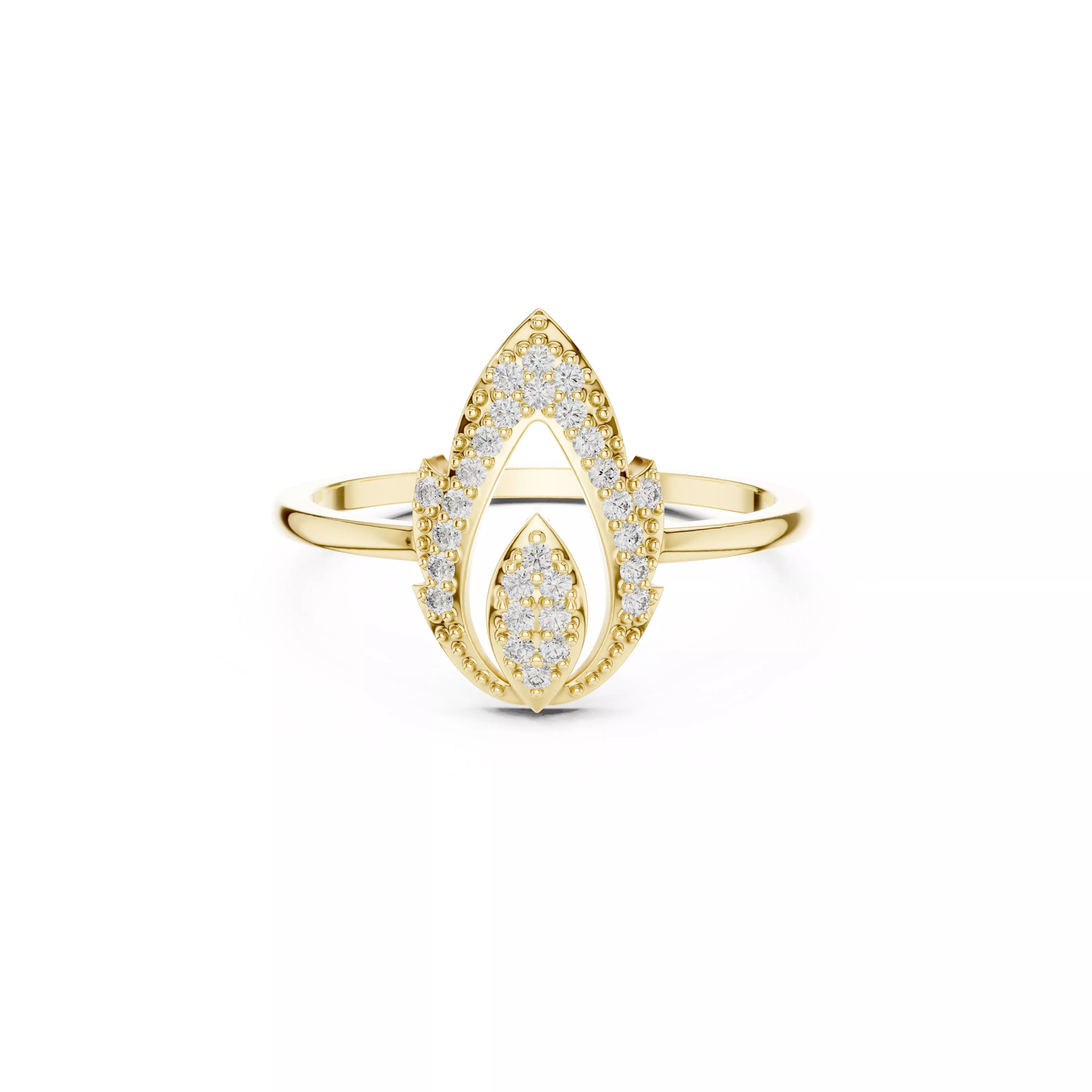 Marquise Diamond Halo Ring Minimalist Leaf Inspired Ring CAD 3D print model