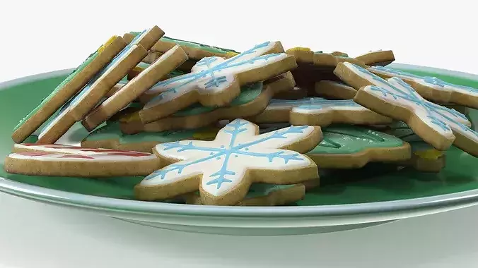 Holiday Cookie Platter with Figures on Plate 3D model 4