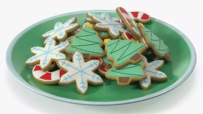 Holiday Cookie Platter with Figures on Plate 3D model 3