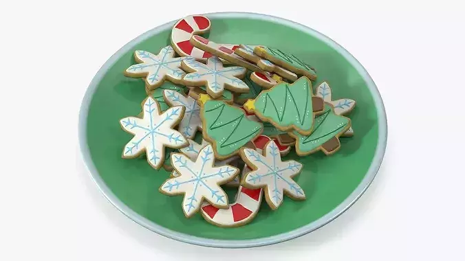 Holiday Cookie Platter with Figures on Plate 3D model