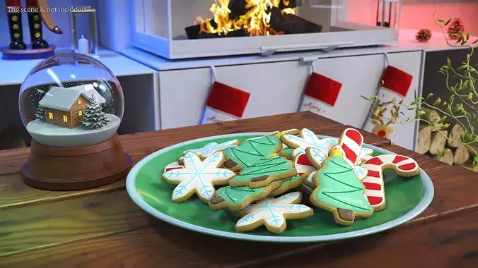 Holiday Cookie Platter with Figures on Plate 3D model 2