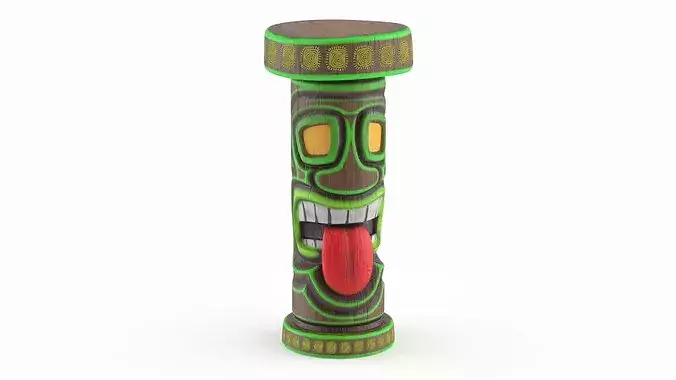 Grinning Tiki Bar Stool with Green Outline Multicolor 3D model