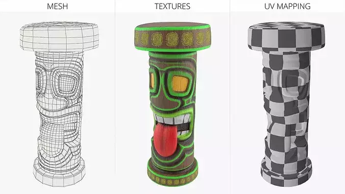 Grinning Tiki Bar Stool with Green Outline Multicolor 3D model 6