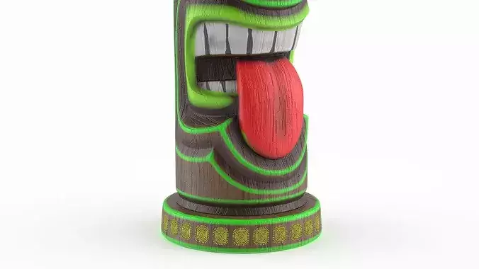 Grinning Tiki Bar Stool with Green Outline Multicolor 3D model 4