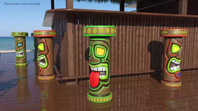 Grinning Tiki Bar Stool with Green Outline Multicolor 3D model 2