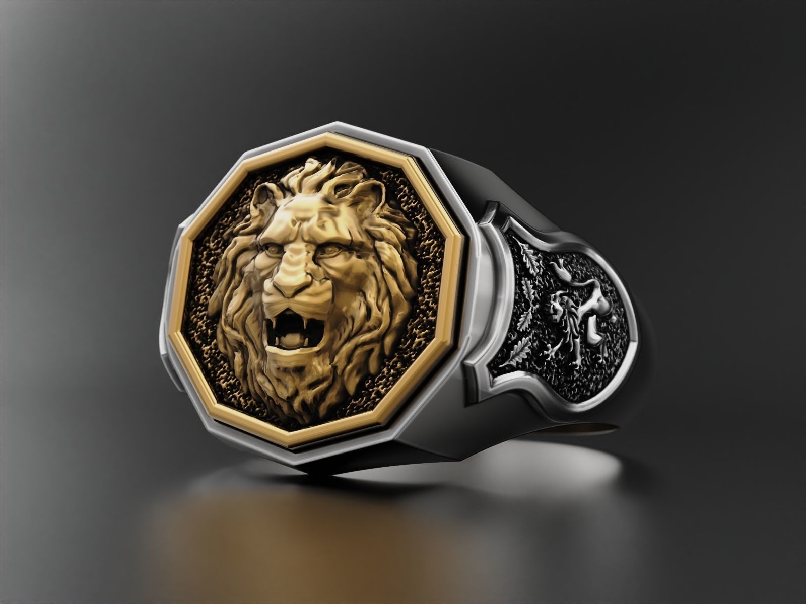 Men ring lion 3D print model_3
