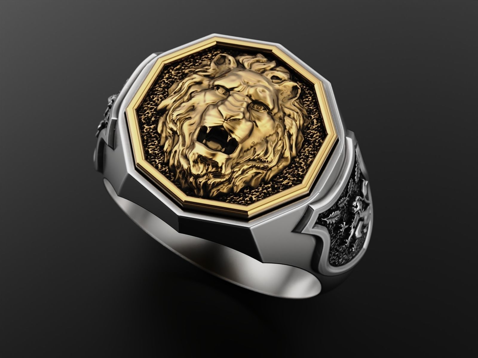 Men ring lion 3D print model_1