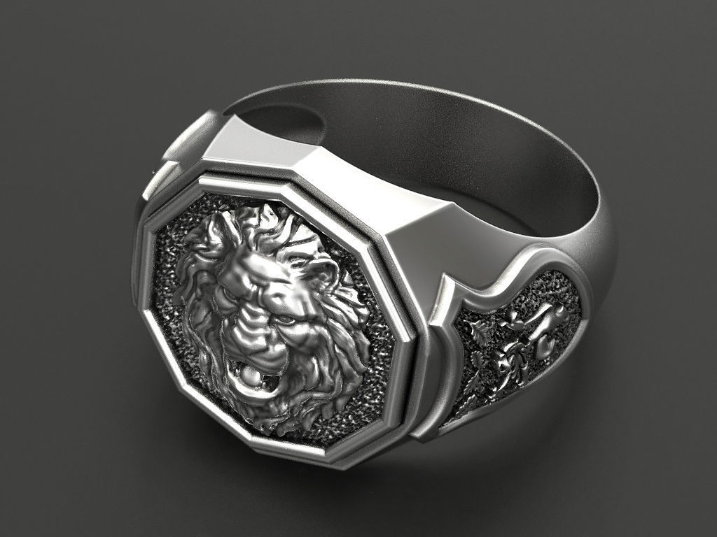 Men ring lion 3D print model_7