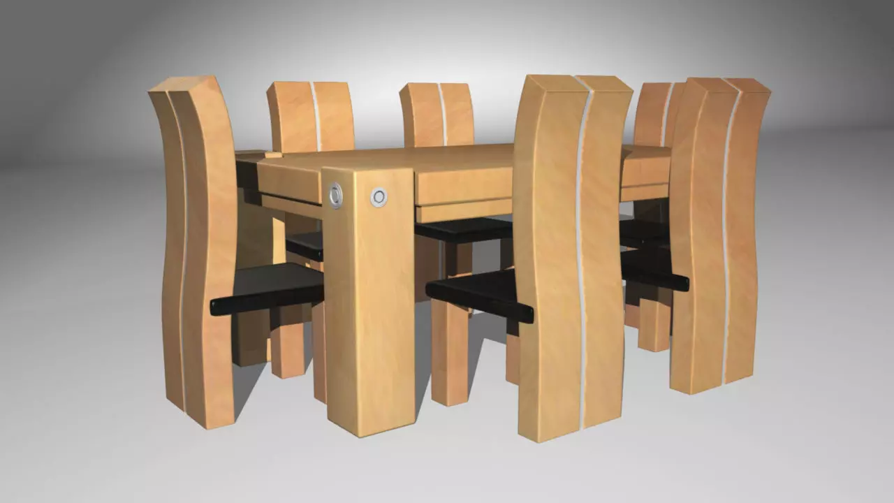Butcher Block Table and Chairs 3D model_0